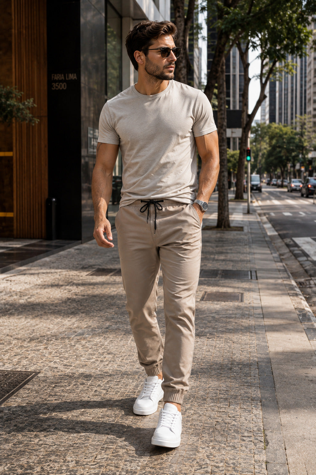 Calça Jogger Masculina de Sarja com Elastano
