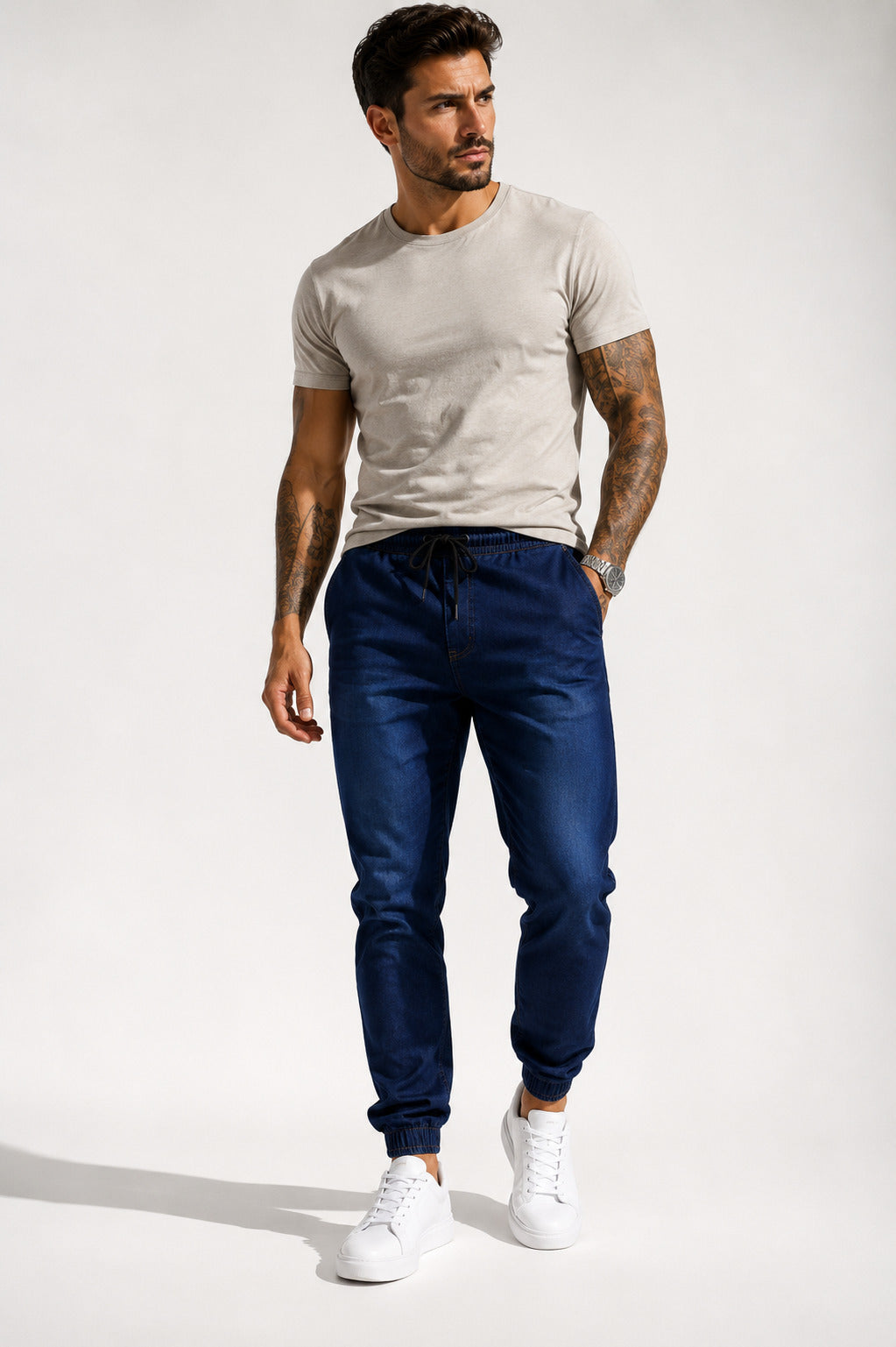 Calça Jogger Masculina de Sarja com Elastano