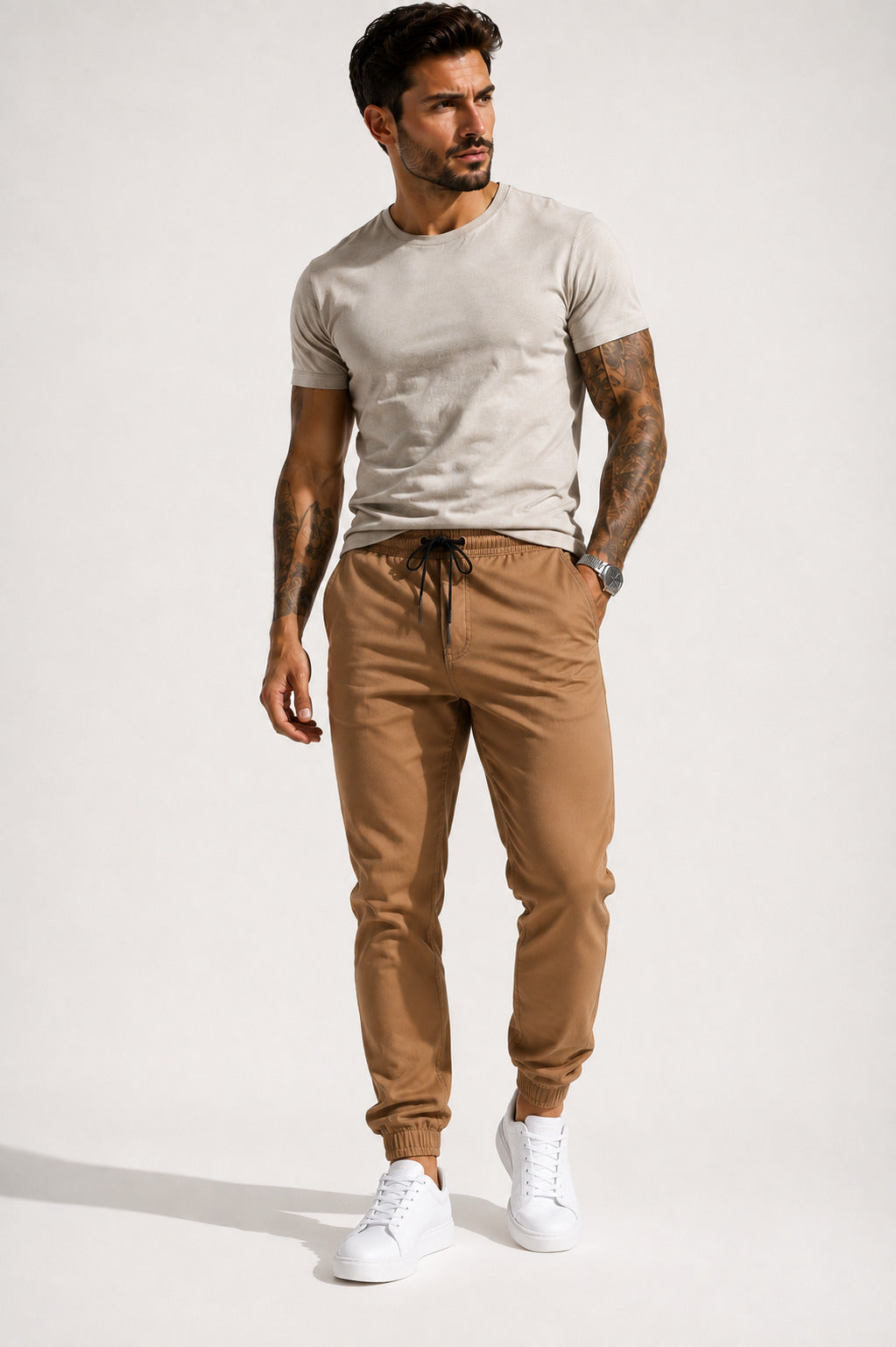 Calça Jogger Masculina de Sarja com Elastano