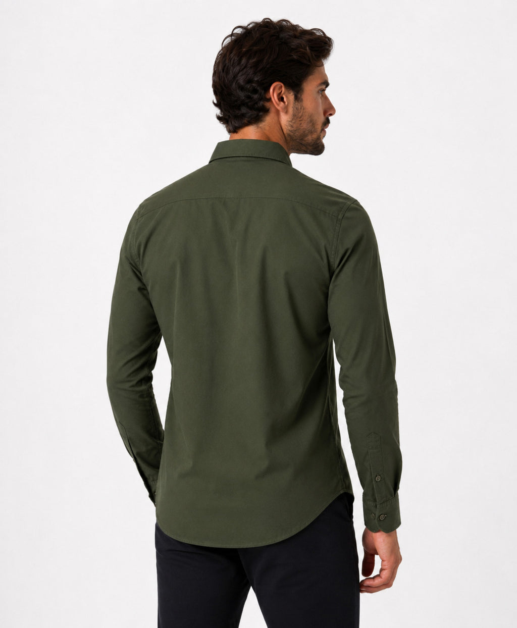 Camisa Social Masculina Verde Militar Slim Fit Premium Manga Longa Com Bolso