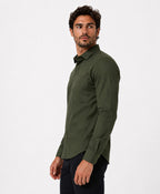Camisa Social Masculina Verde Militar Slim Fit Premium Manga Longa Com Bolso