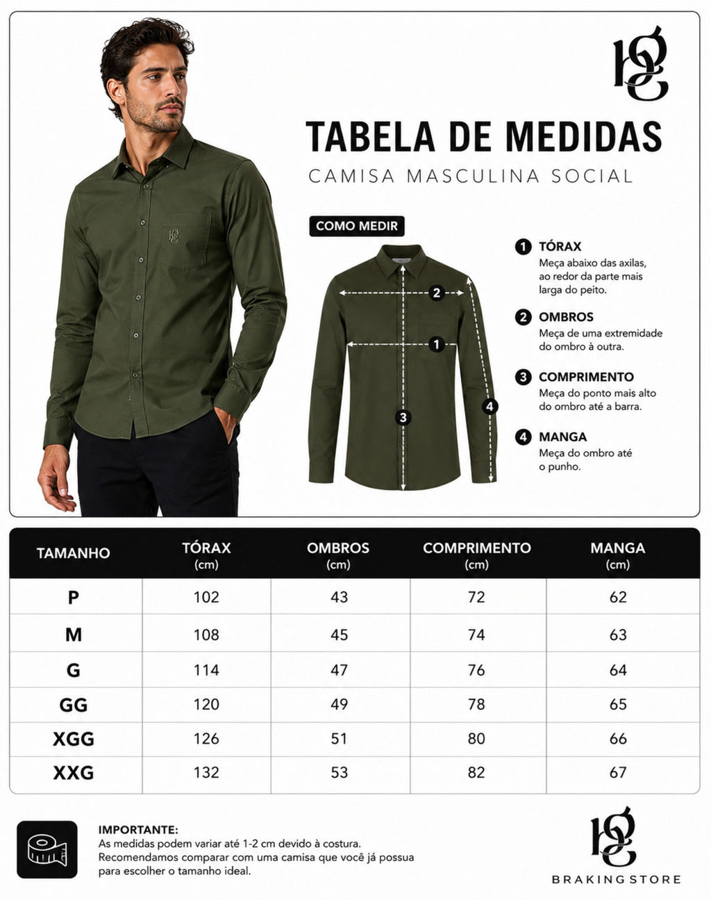Camisa Social Masculina Verde Militar Slim Fit Premium Manga Longa Com Bolso