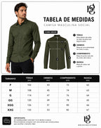Camisa Social Masculina Verde Militar Slim Fit Premium Manga Longa Com Bolso
