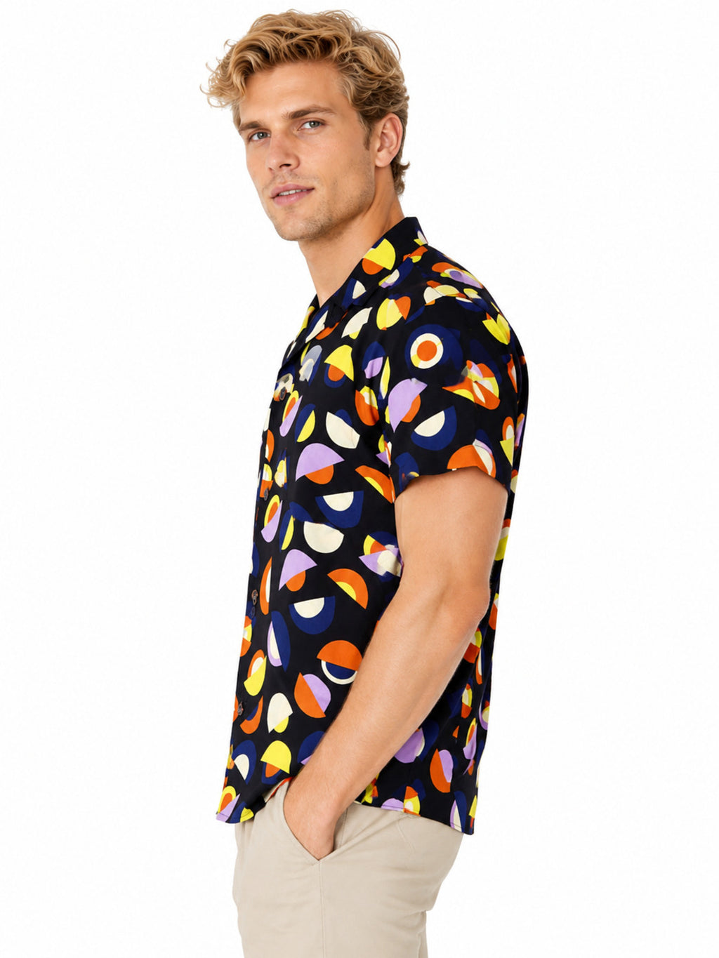 Camisa Masculina Manga Curta Viscose Estampada