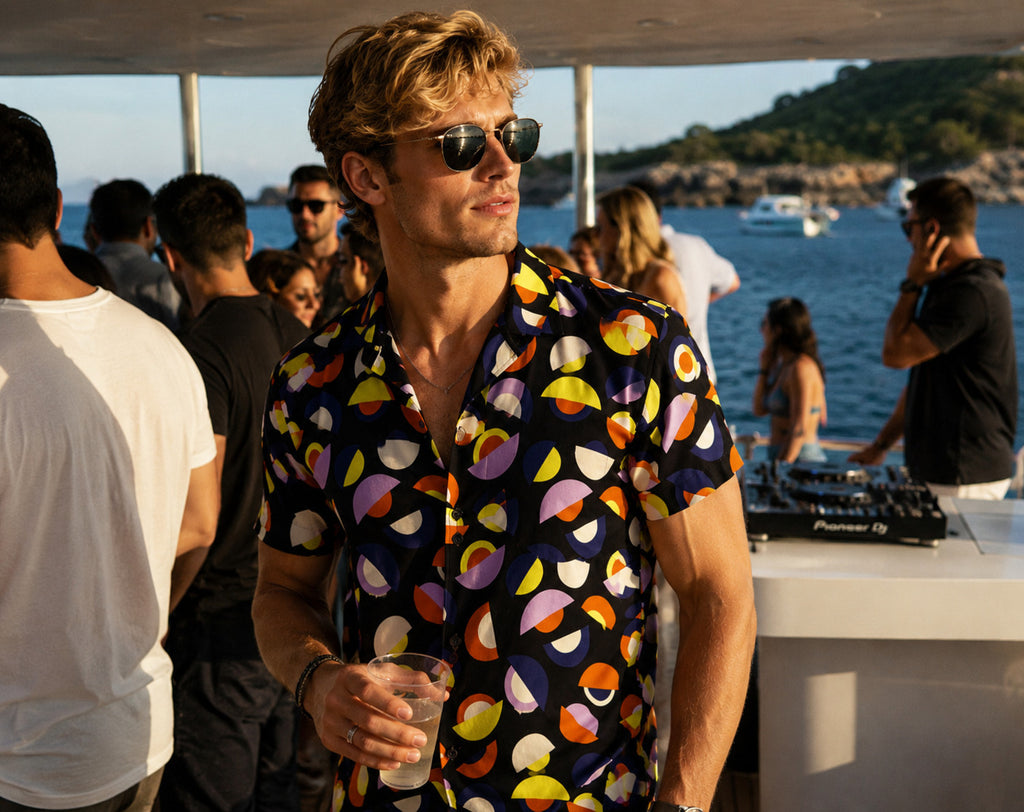Camisa Masculina Manga Curta Viscose Estampada
