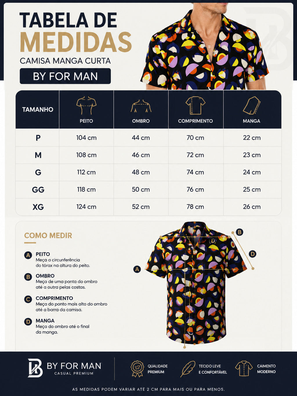Camisa Masculina Manga Curta Viscose Estampada