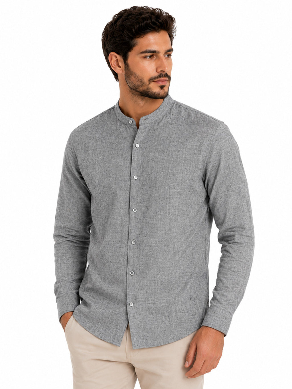 Camisa Masculina Gola Padre Manga Longa 100% Algodão
