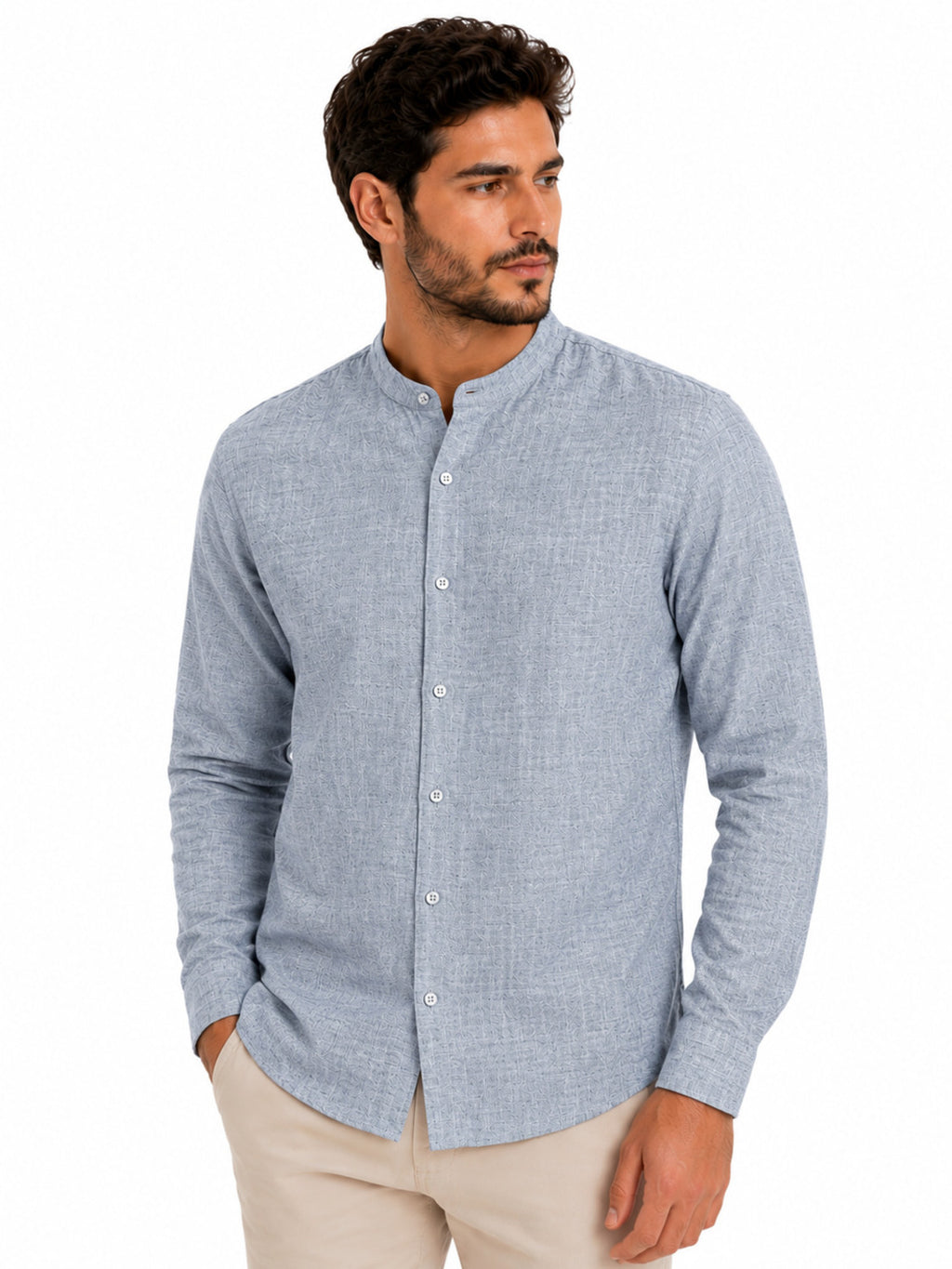 Camisa Masculina Gola Padre Manga Longa 100% Algodão