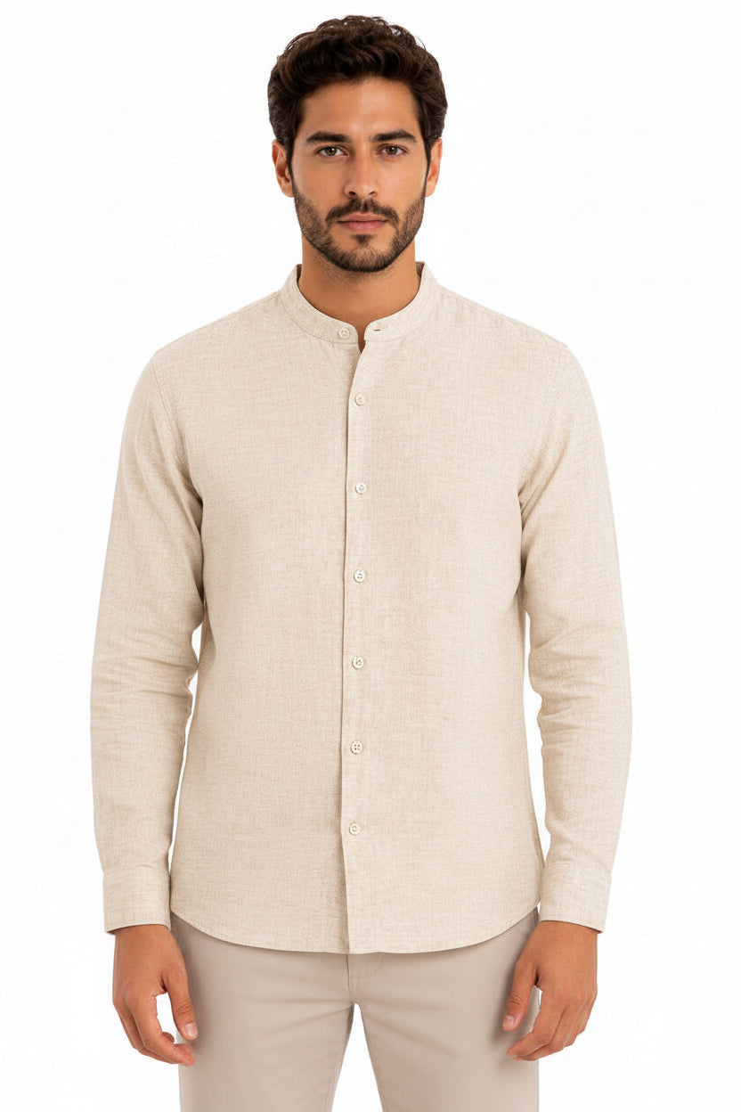 Camisa Masculina Gola Padre Manga Longa 100% Algodão