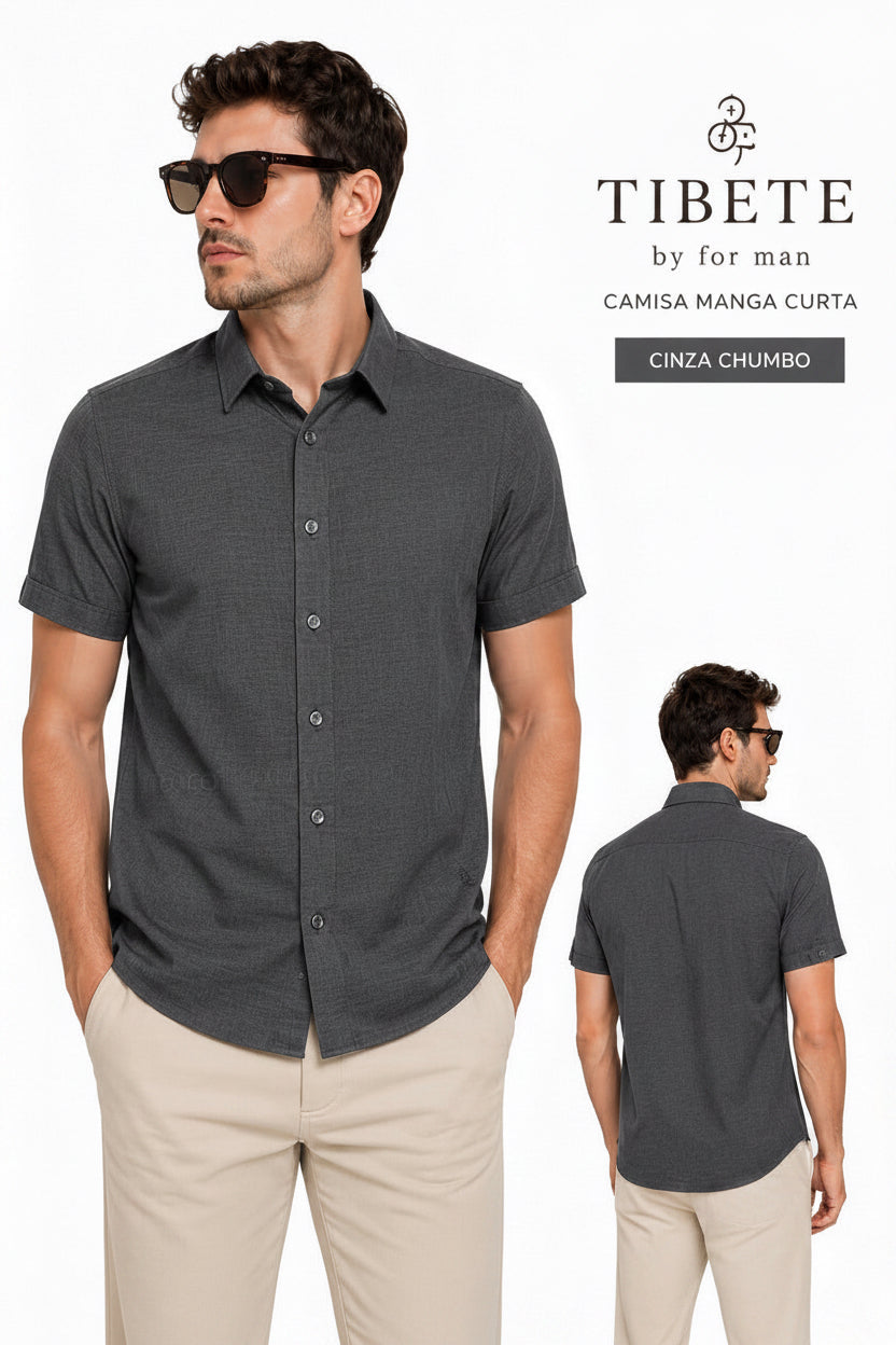 Camisa Masculina Manga Curta de Linho Premium