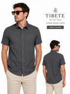 Camisa Masculina Manga Curta Tibete Linho