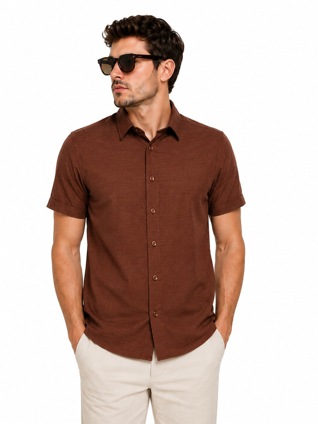 Camisa Masculina Manga Curta de Linho Premium