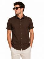 Camisa Masculina Manga Curta Tibete Linho