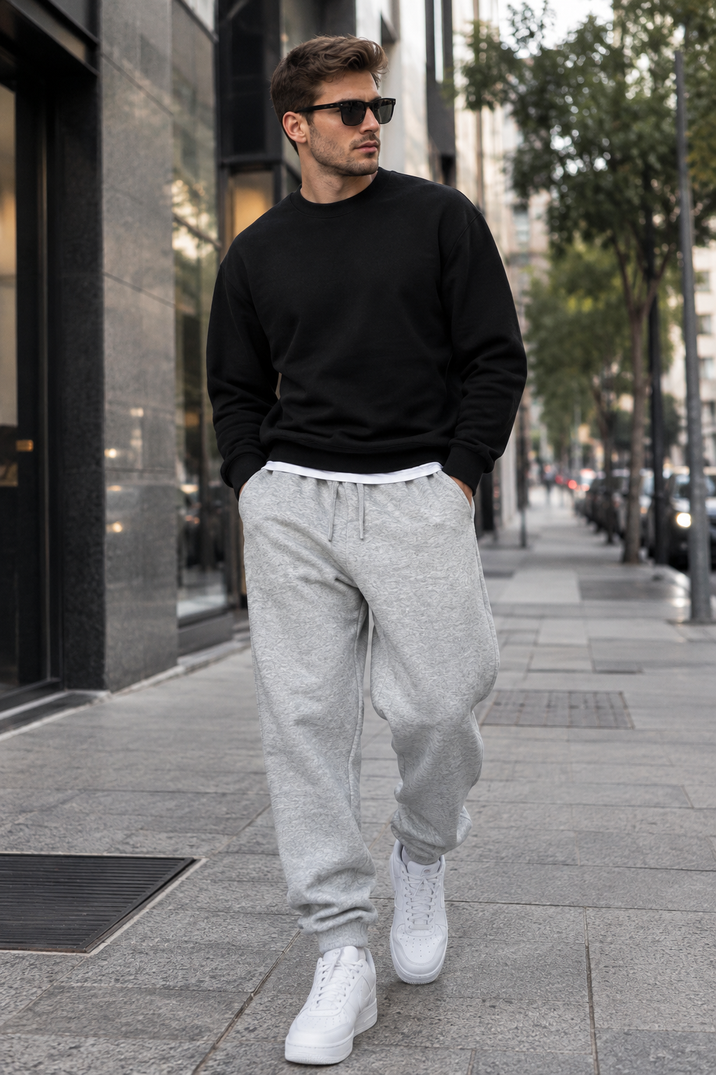 Calça Masculina Moletom Slim com Bolso e Cordão
