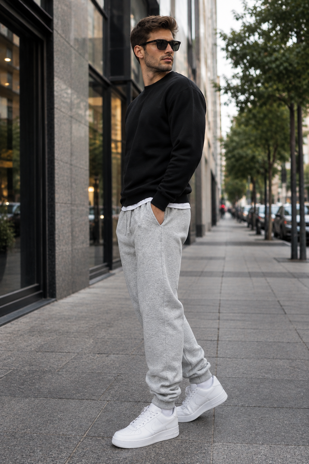 Calça Masculina Moletom Slim com Bolso e Cordão