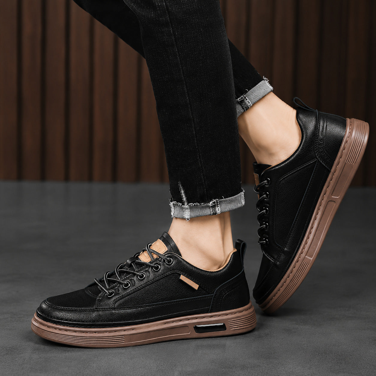 Tênis de Couro Masculino Impermeável Solado de Borracha Conforto