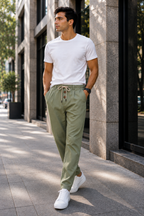 Calça Masculina Casual em Algodão Linho
