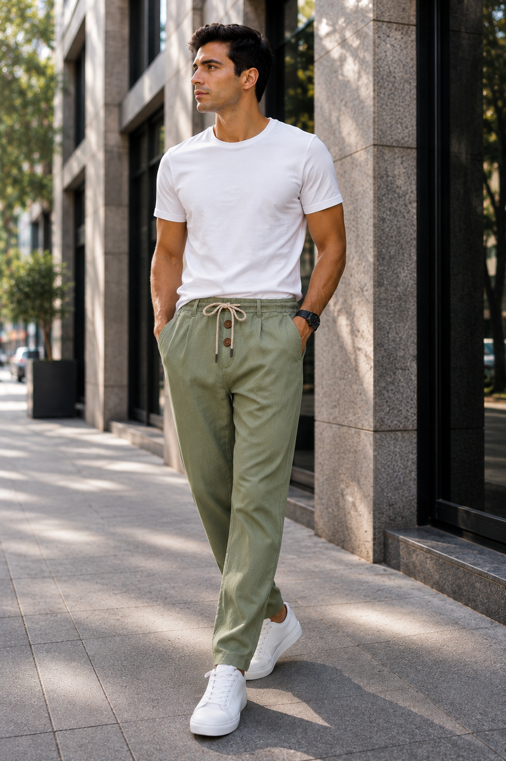 Calça Masculina Casual em Algodão Linho