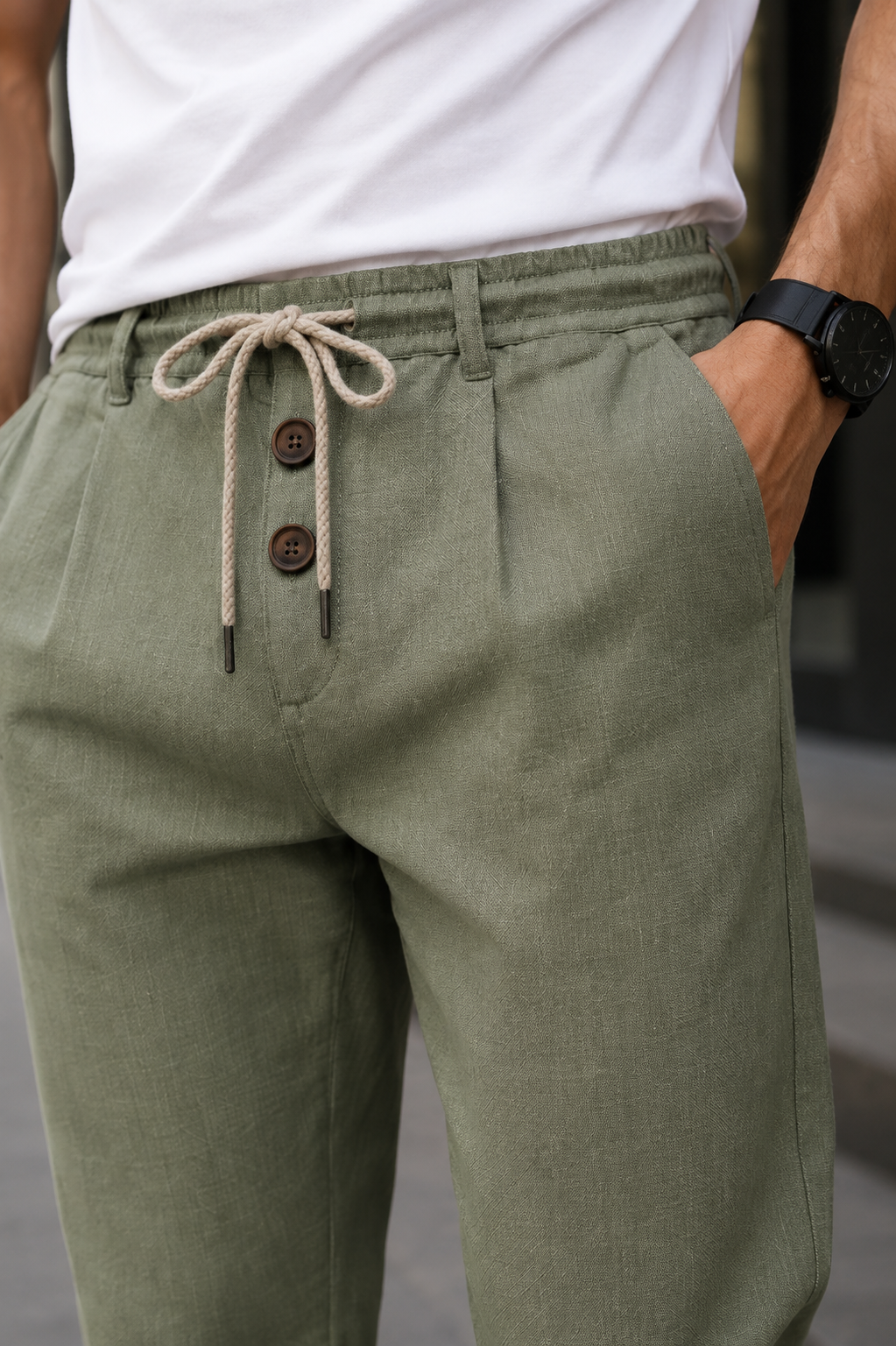 Calça Masculina Casual em Algodão Linho