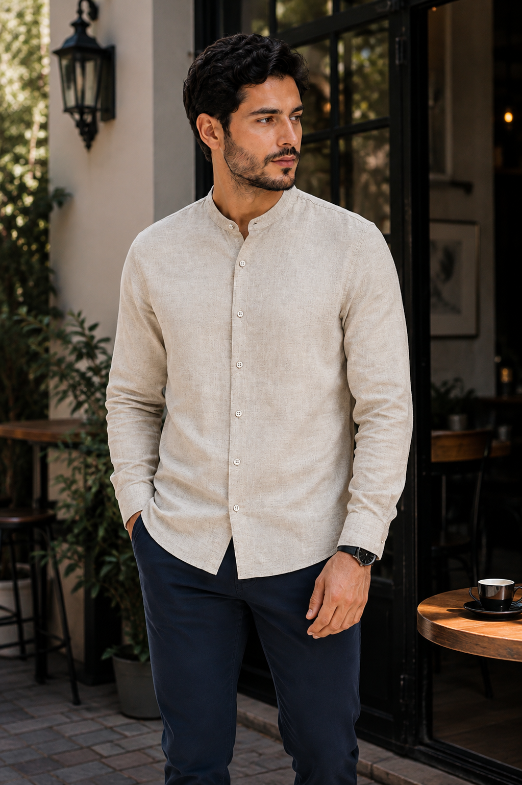 Camisa Masculina Gola Padre Manga Longa