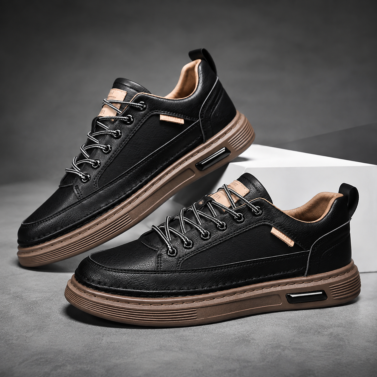 Tênis de Couro Masculino Impermeável Solado de Borracha Conforto