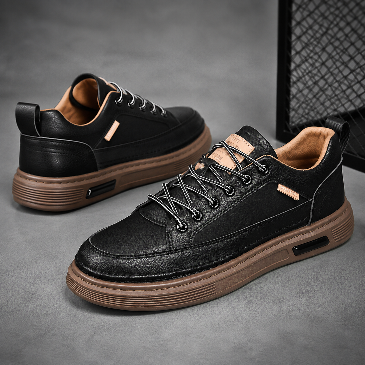 Tênis de Couro Masculino Impermeável Solado de Borracha Conforto