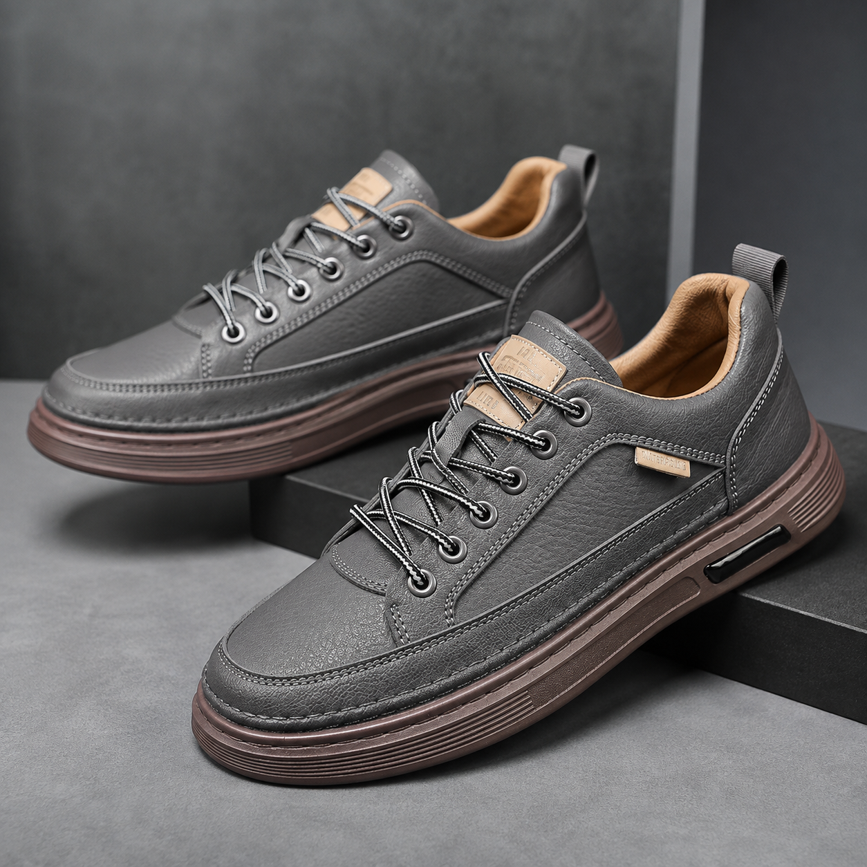 Tênis de Couro Masculino Impermeável Solado de Borracha Conforto