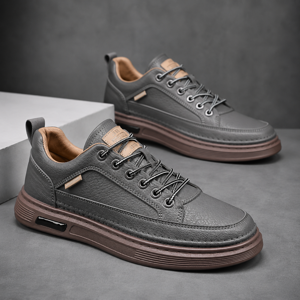 Tênis Casual Masculino Couro PU Confortável Antiderrapante