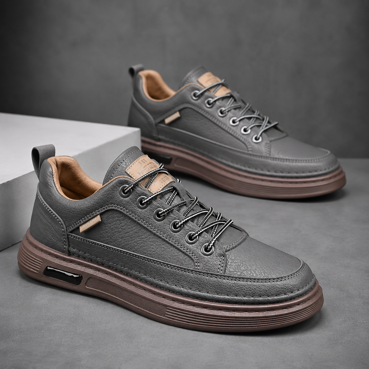Tênis de Couro Masculino Impermeável Solado de Borracha Conforto