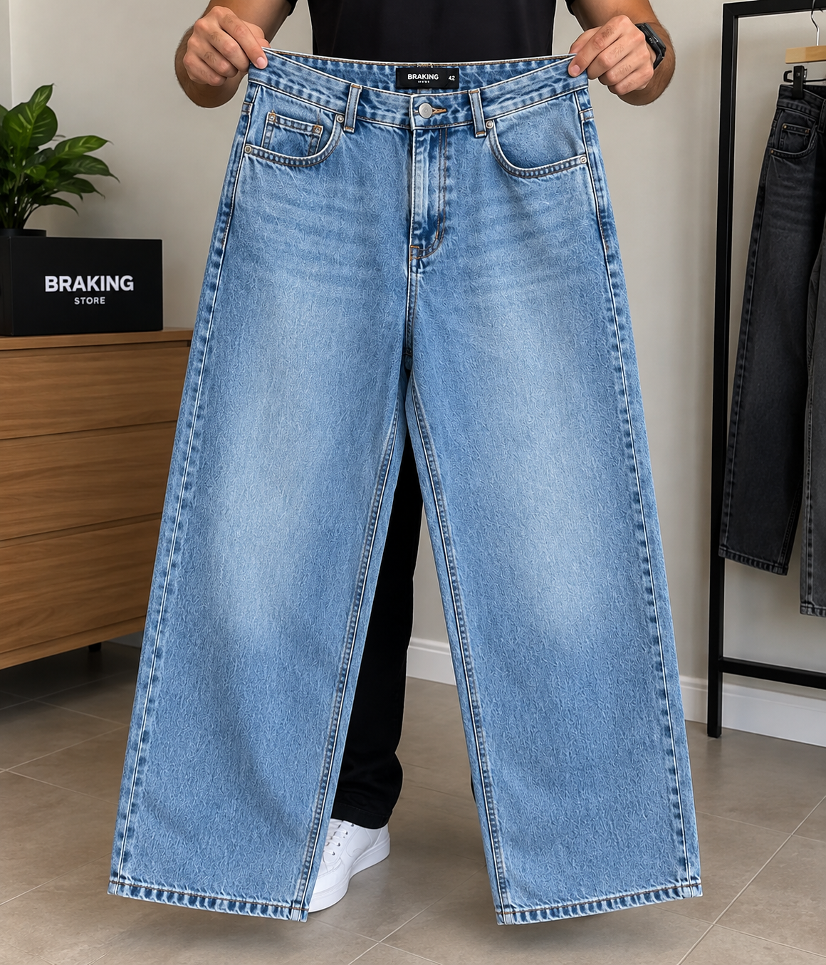 Calça Jeans Masculina Baggy Oversize 100% Algodão Perna Larga