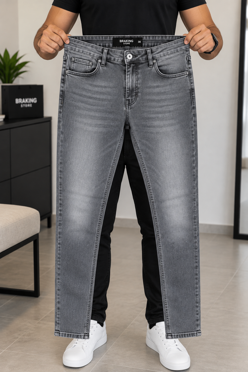 Calça Jeans Masculina Cinza Slim Fit Premium