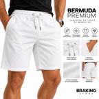 Bermuda Masculina Branca Premium com Elástico e Cordão