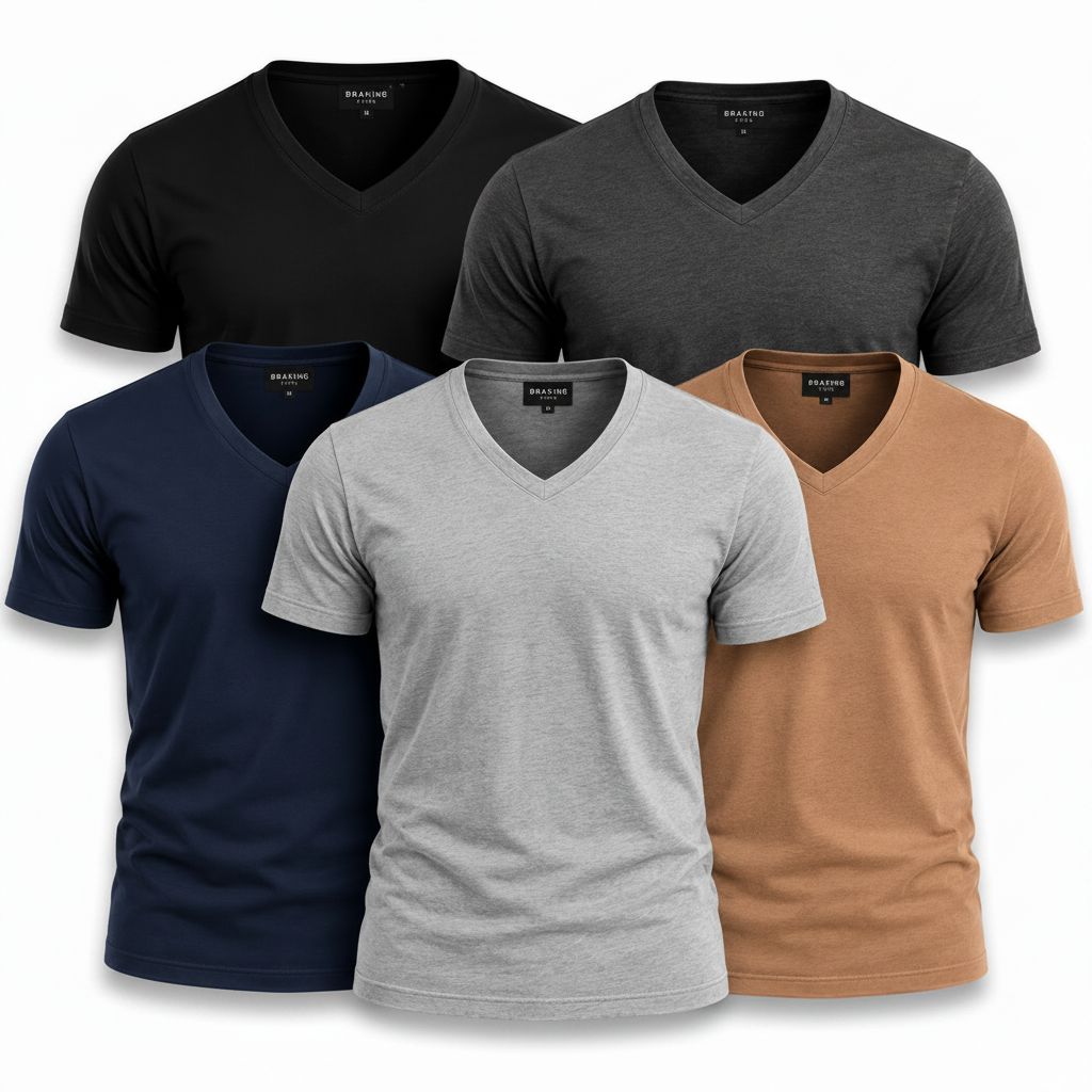 Camiseta Gola V Masculino Slim Fit Lisa Kit com 5