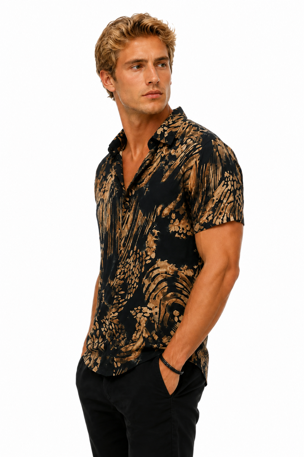 Camisa Masculina Manga Curta 100% Viscose Estampada