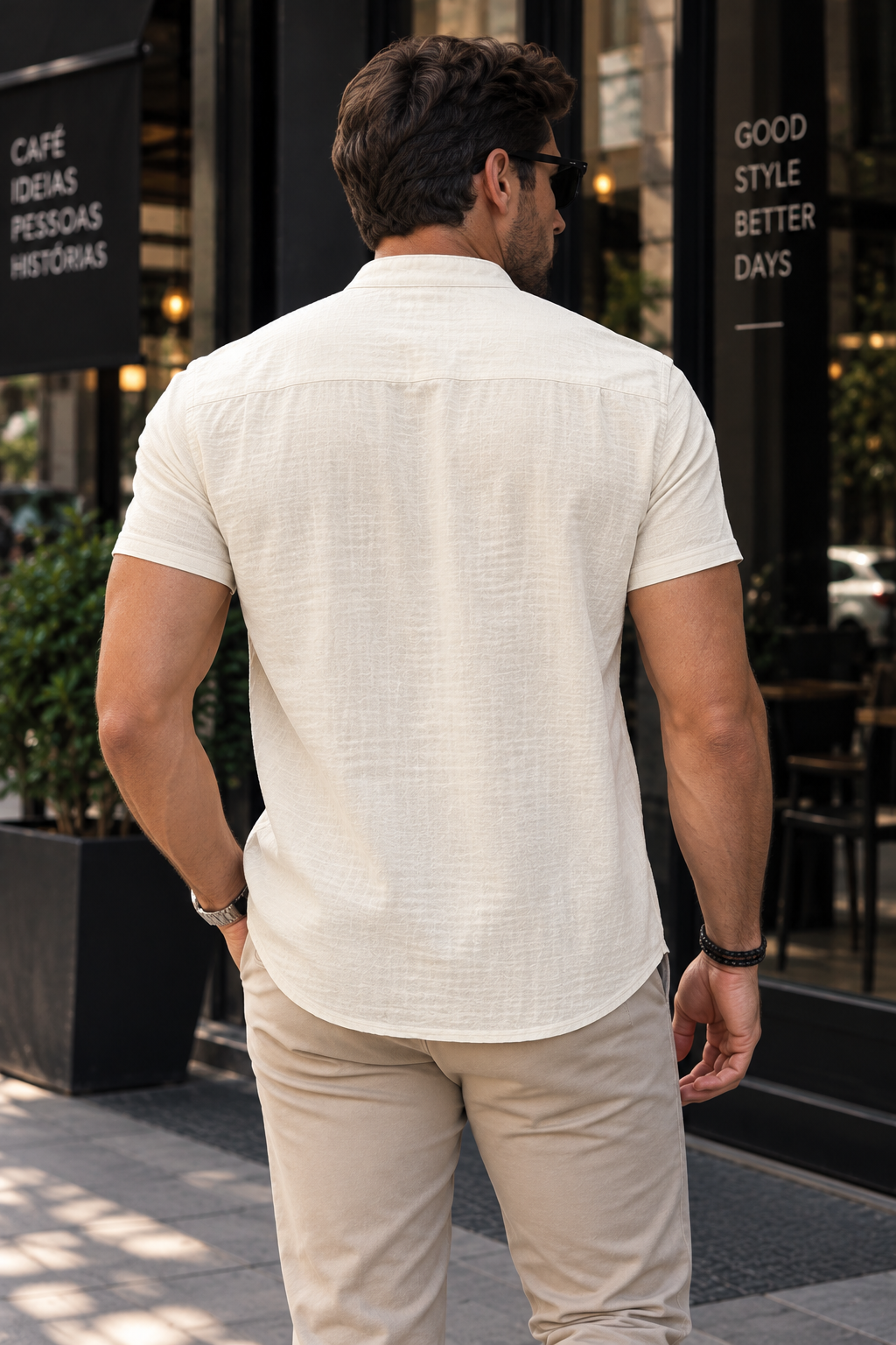 Camisa Masculina Manga Curta Algodão e Linho Casual