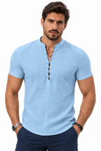 Camisa Masculina Manga Curta Algodão e Linho Casual
