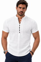 Camisa Masculina Manga Curta Algodão e Linho Casual
