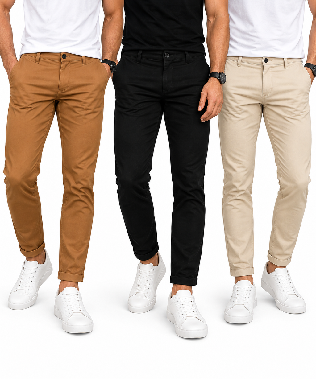Kit 3 Calças Masculinas Sarja Slim Fit