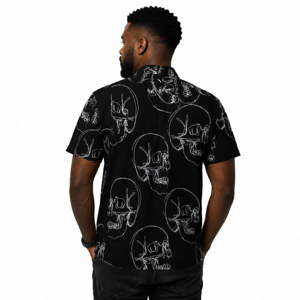 Camisa Social Masculina Manga Curta Viscose Estampa Caveira