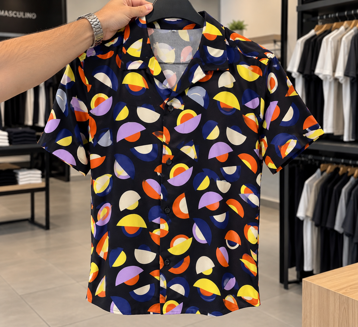 Camisa Masculina Manga Curta Viscose Estampada
