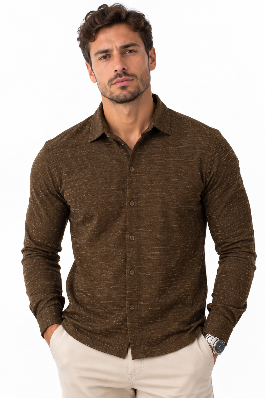 Camisa Social Masculina Manga Longa Texturizada