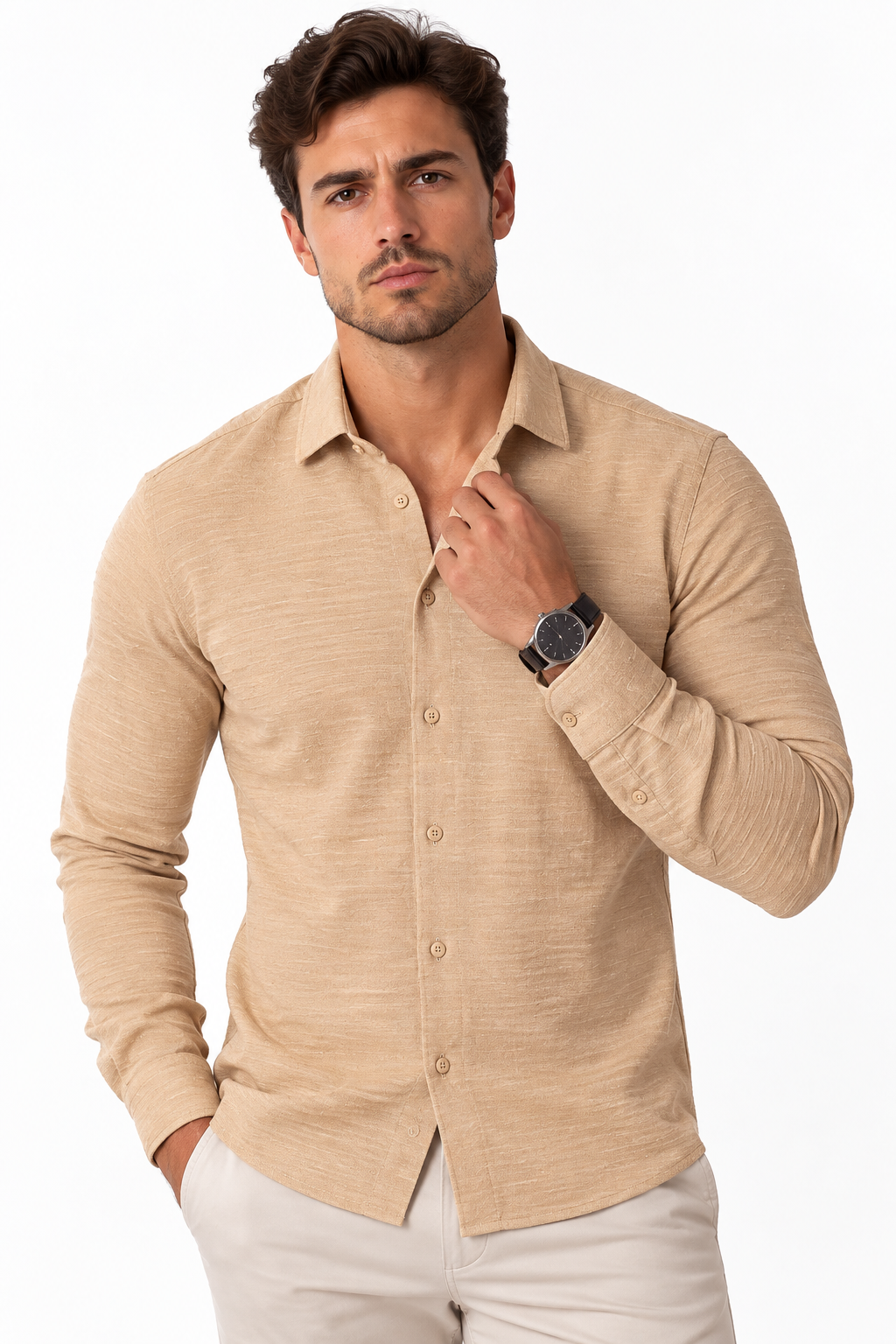 Camisa Social Masculina Manga Longa Texturizada