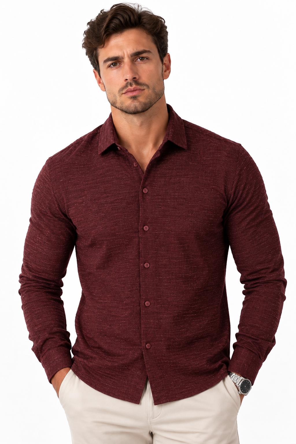 Camisa Social Masculina Manga Longa Texturizada