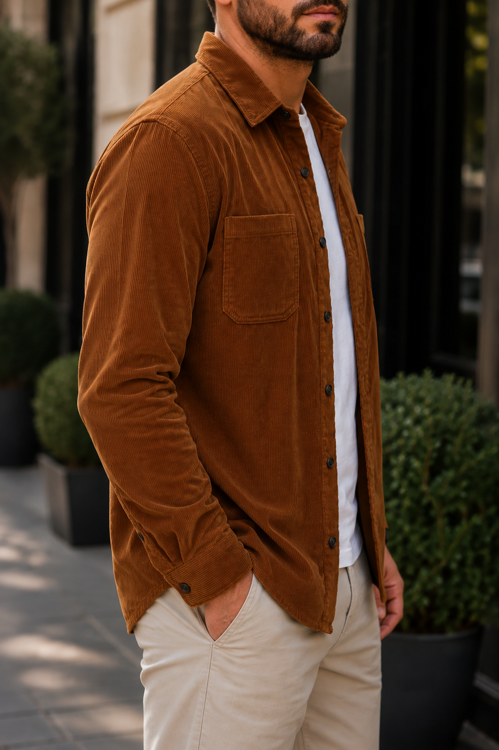Jaqueta Masculina Casual de Veludo Leve Manga Longa