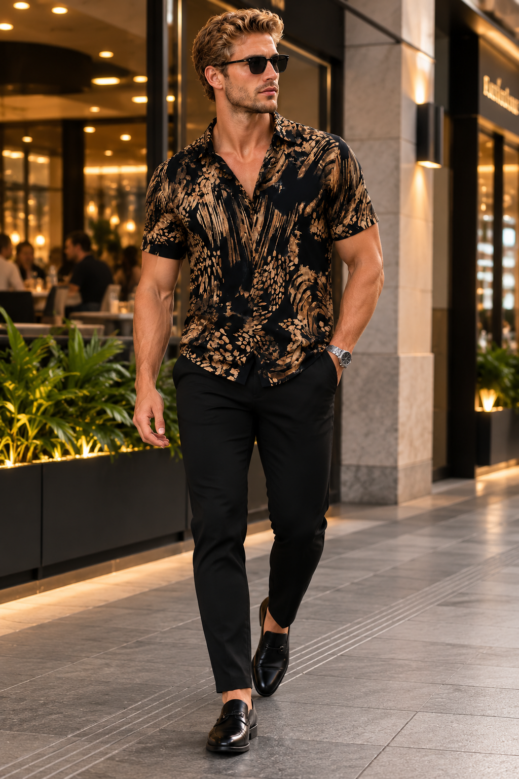 Camisa Masculina Manga Curta 100% Viscose Estampada