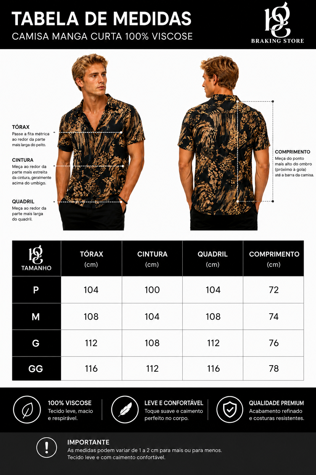 Camisa Masculina Manga Curta 100% Viscose Estampada