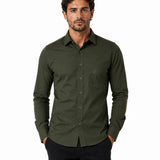 Camisa Social Masculina Verde Militar Slim Fit Premium Manga Longa Com Bolso