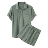 Conjunto Masculino de Veludo Camisa Polo e Shorts  Conforto e Estilo