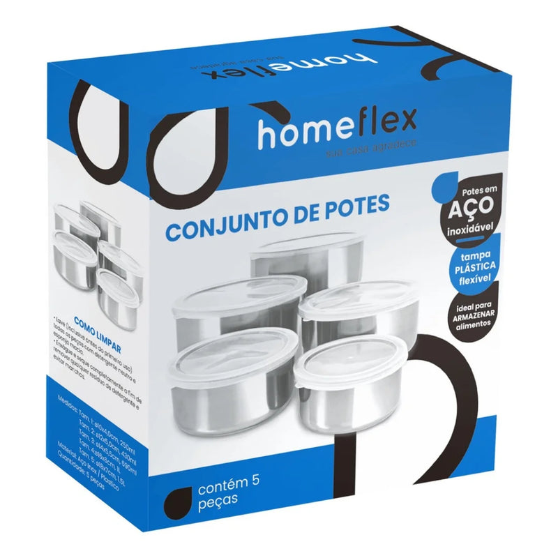 Conjunto com 5 tigelas de aço inox com tampas flexíveis (250 ml–1,5 L): organize, sirva e armazene com praticidade, durabilidade e design moderno.