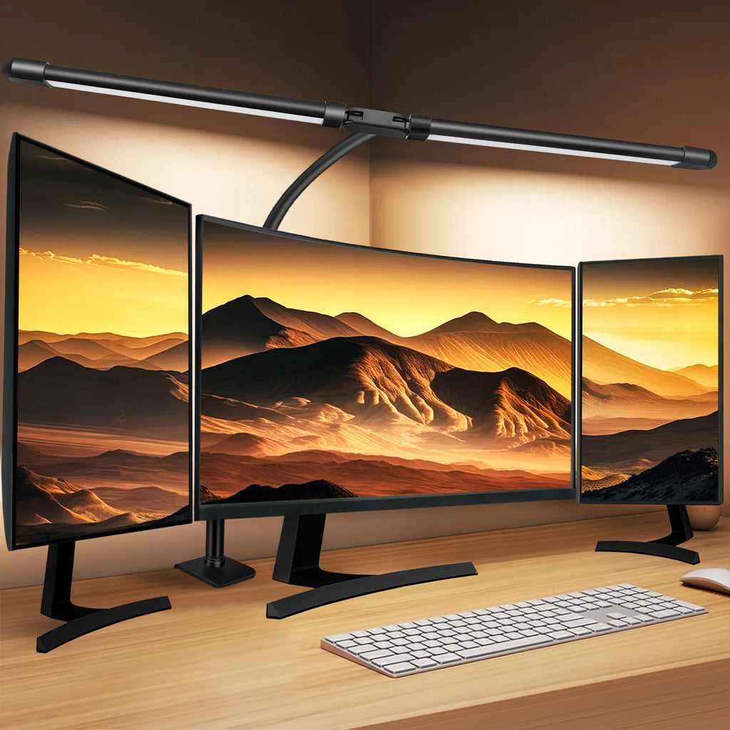 Dupla luminária LED com clip ajustável 360°, 3 modos de cor, proteção ocular